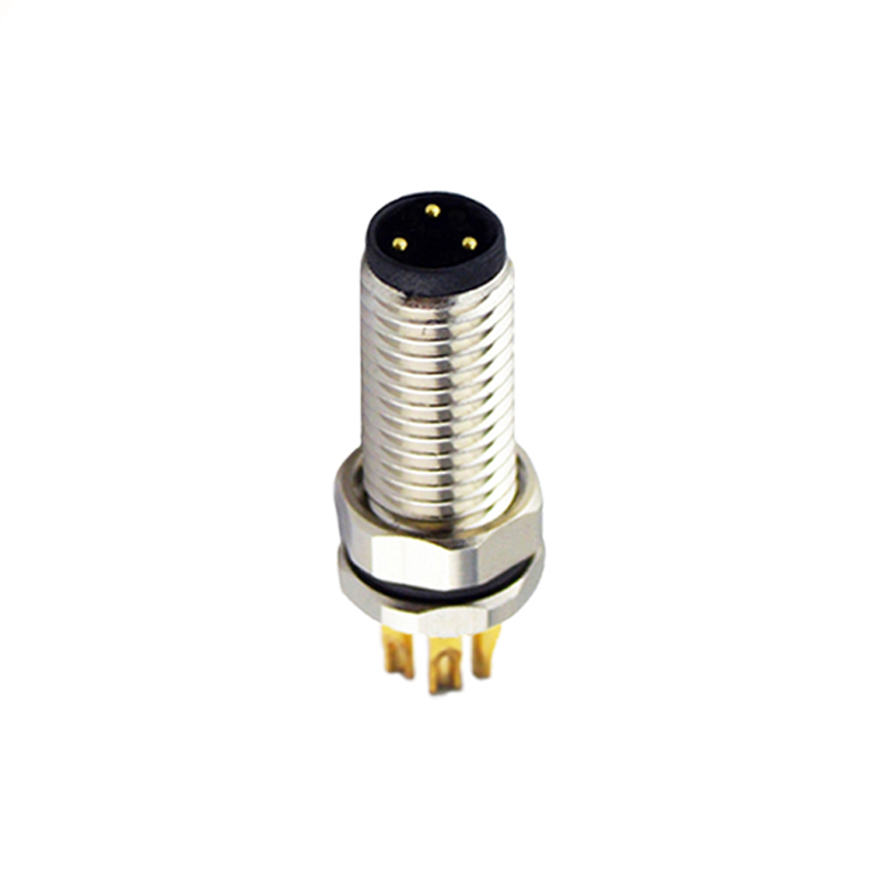 M8 3pins A code male straight front panel mount connector,unshielded,solder,brass with nickel plated shell